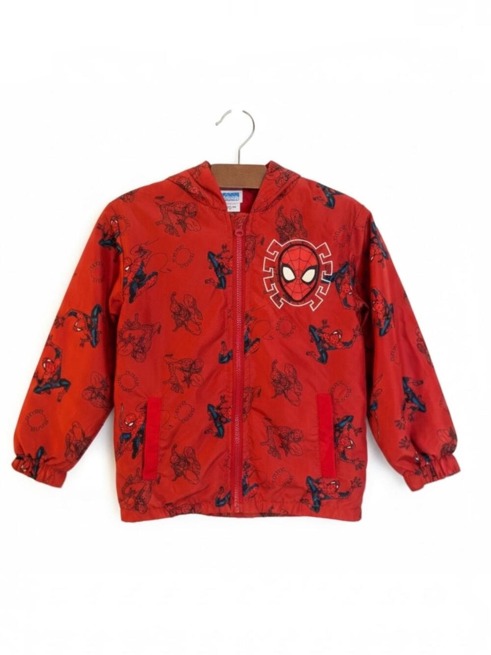 Marvel Spider-Man Boys Jacket Size 5 Red Hooded Lightweight Windbreaker